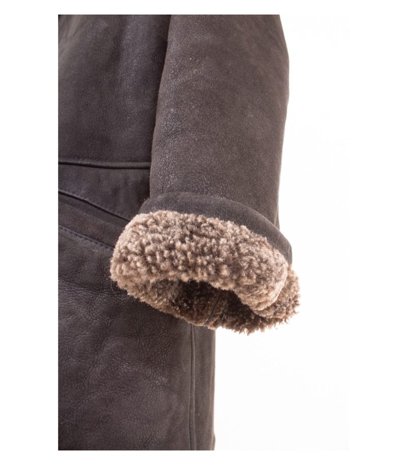 For Ever Herren Lammfellmantel Shearling Mantel. Gr. 48 Schwarzbraun Echtleder – Foto 5