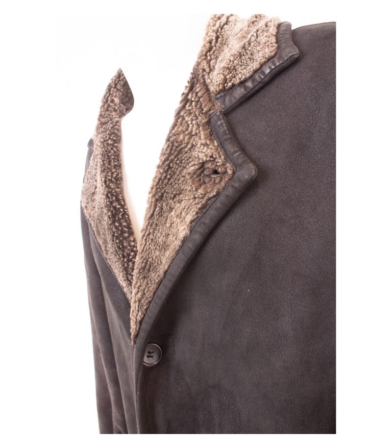 For Ever Herren Lammfellmantel Shearling Mantel. Gr. 48 Schwarzbraun Echtleder – Foto 6