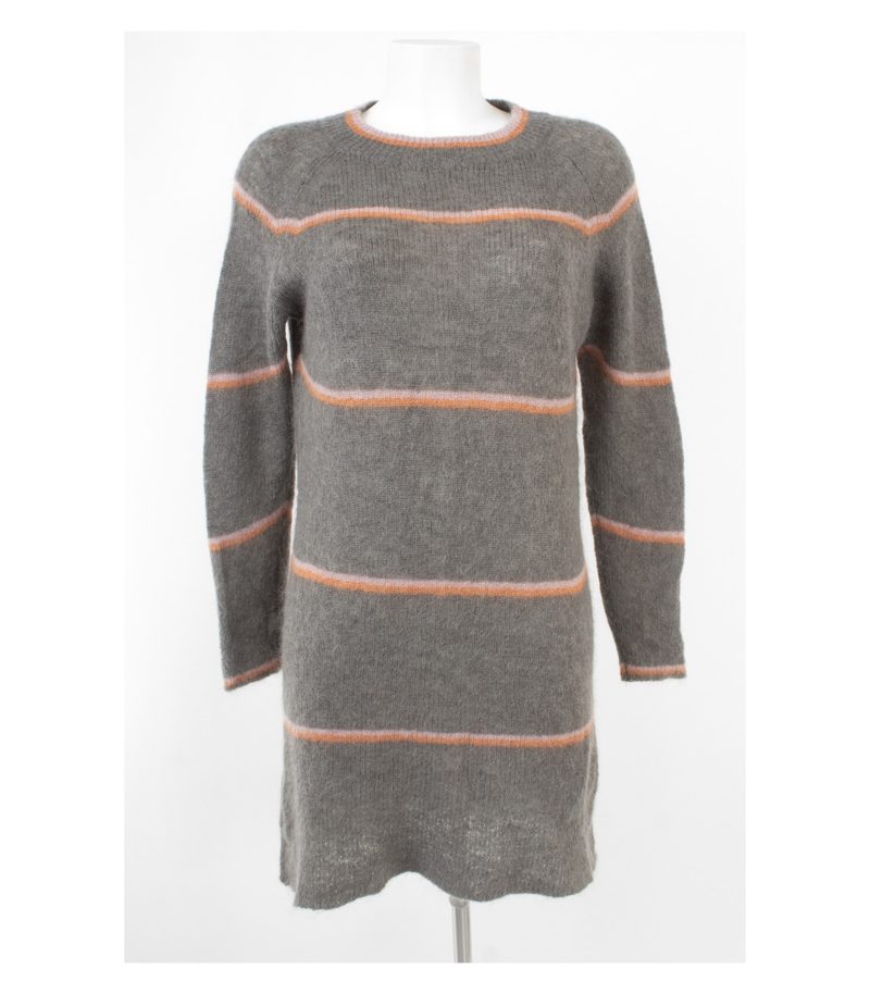 Noa Damen Strickkleid Streifen Longpullover Flausch Gr. M Grau Wolle Mohair – Foto 1