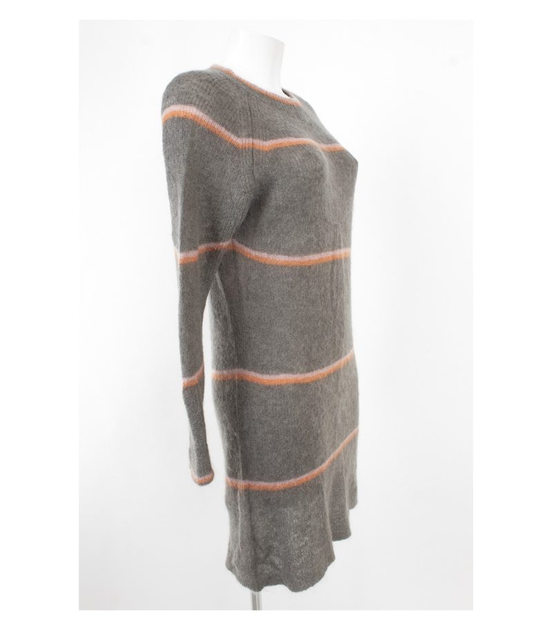 Noa Damen Strickkleid Streifen Longpullover Flausch Gr. M Grau Wolle Mohair – Foto 2