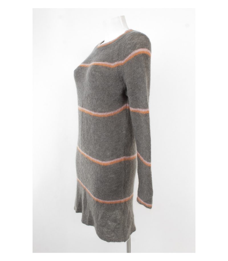 Noa Damen Strickkleid Streifen Longpullover Flausch Gr. M Grau Wolle Mohair – Foto 3