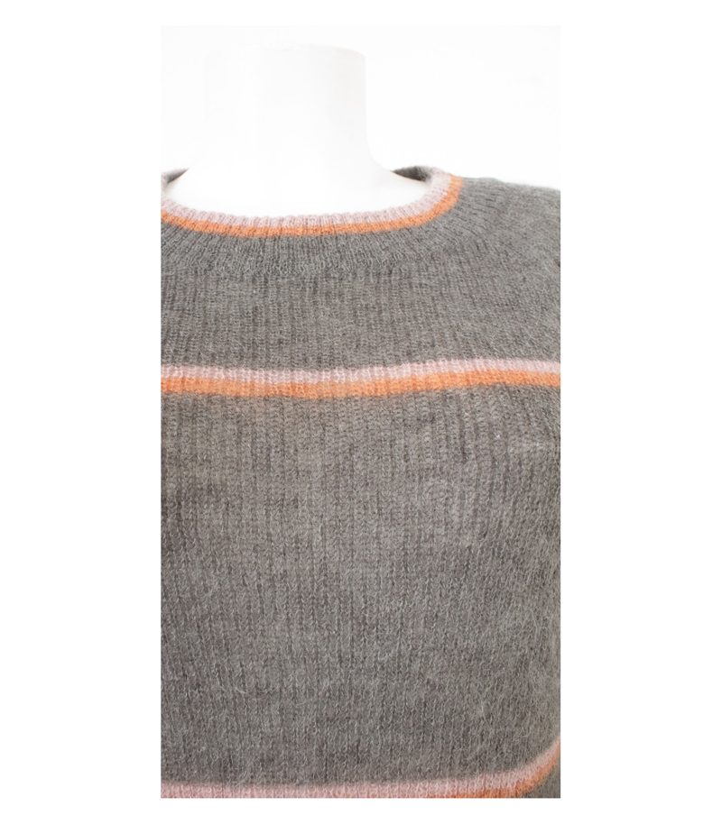 Noa Damen Strickkleid Streifen Longpullover Flausch Gr. M Grau Wolle Mohair – Foto 5