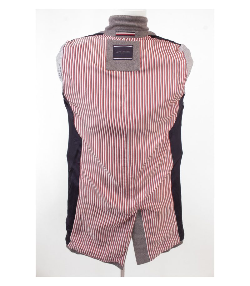 TOMMY HILFIGER Herren Tailored Mantel Gr.48 Gestreiftes Grau Wolle Futter – Foto 6