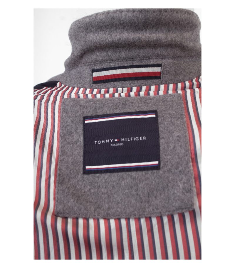 TOMMY HILFIGER Herren Tailored Mantel Gr.48 Gestreiftes Grau Wolle Futter – Foto 7