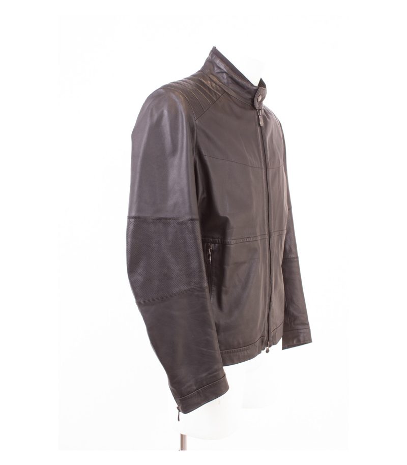 HUGO BOSS Herren Lederjacke Lammleder Gr. 48 Biker Stehkragen Schwarz – Foto 2