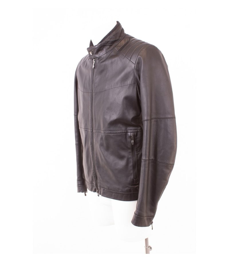 HUGO BOSS Herren Lederjacke Lammleder Gr. 48 Biker Stehkragen Schwarz – Foto 3