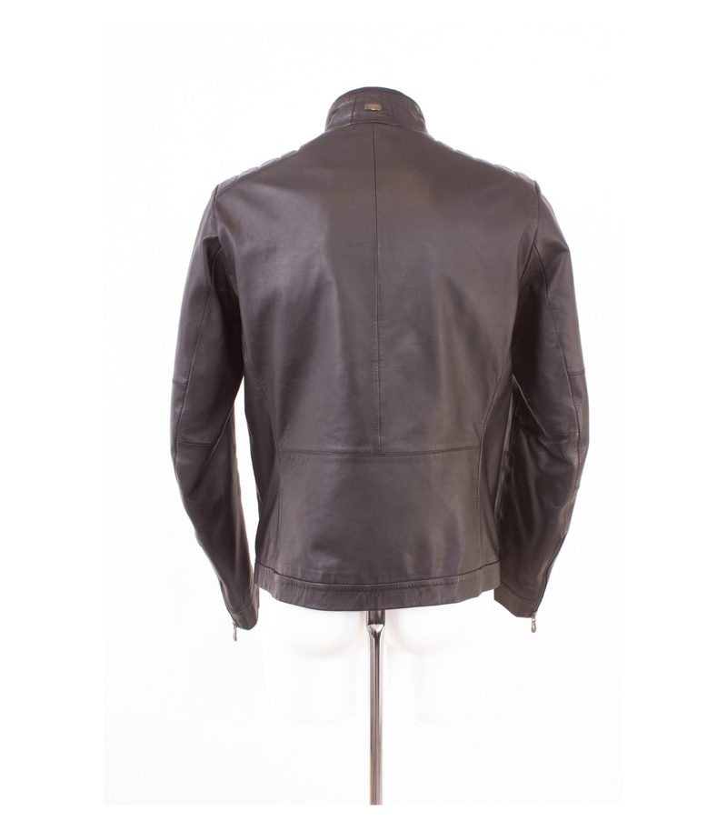 HUGO BOSS Herren Lederjacke Lammleder Gr. 48 Biker Stehkragen Schwarz – Foto 4