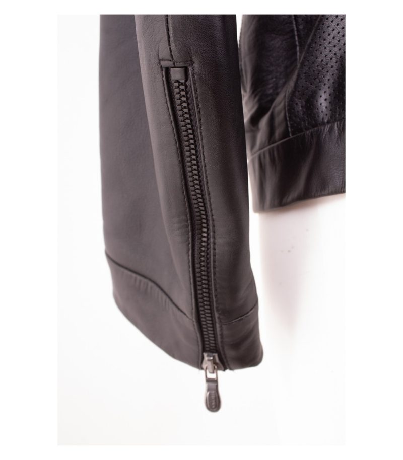 HUGO BOSS Herren Lederjacke Lammleder Gr. 48 Biker Stehkragen Schwarz – Foto 6