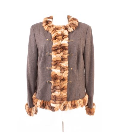 Rena Lange Damen Blazer Echtpelz Gr. 44 Mehrfarbig Wolle