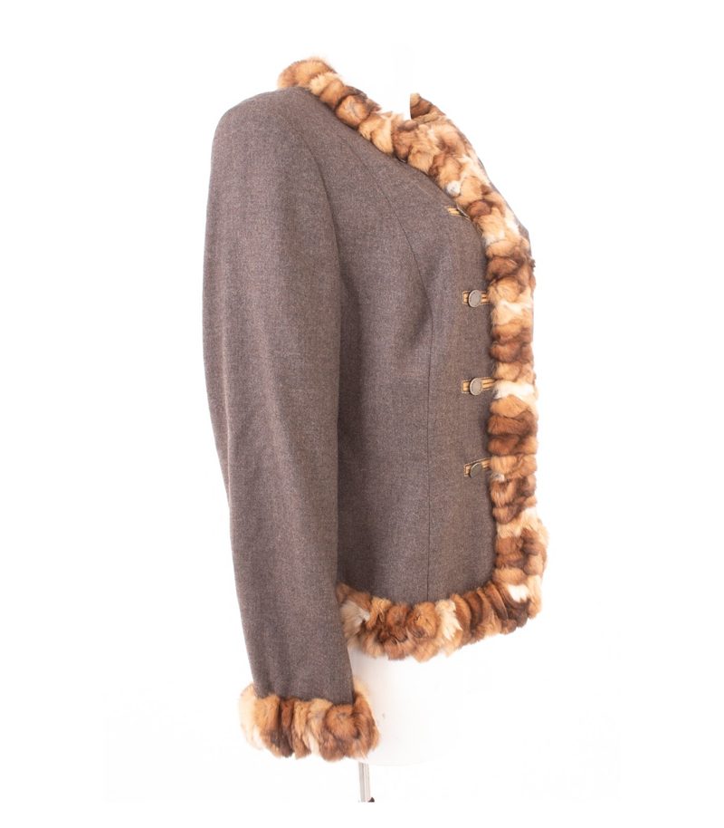 Rena Lange Damen Blazer Echtpelz Gr. 44 Mehrfarbig Wolle – Foto 2