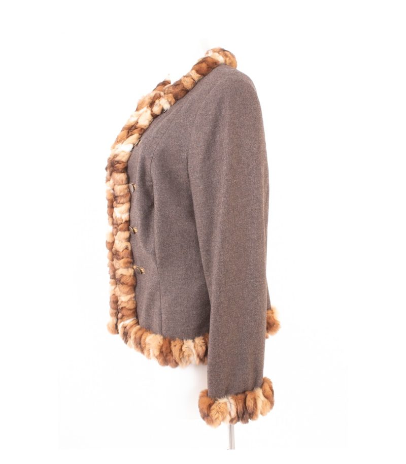 Rena Lange Damen Blazer Echtpelz Gr. 44 Mehrfarbig Wolle – Foto 3