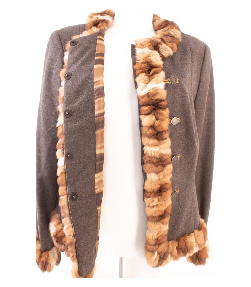 Rena Lange Damen Blazer Echtpelz Gr. 44 Mehrfarbig Wolle – Foto 8