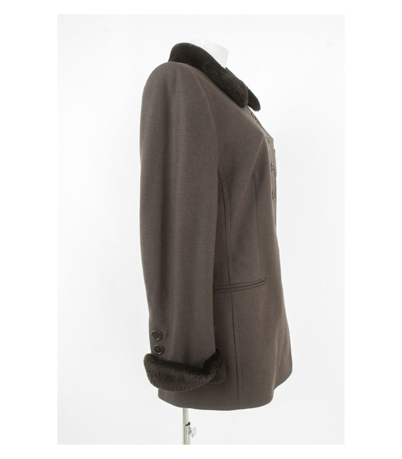 Rena Lange Damen Kostüm Blazer Rock Teflon Business Gr. 46 Braun Wolle Pelz – Foto 4