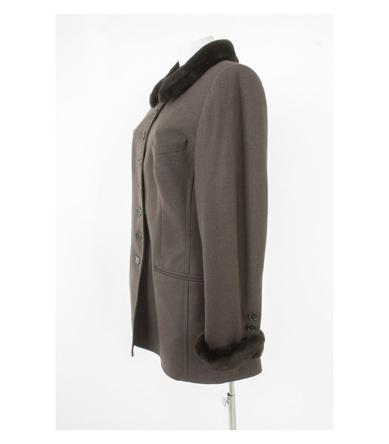 Rena Lange Damen Kostüm Blazer Rock Teflon Business Gr. 46 Braun Wolle Pelz – Foto 5