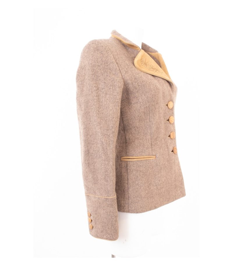 Zeiler Damen Jacke Trachtenjacke Lederbesatz Stickerei Gr. DE 38 Beige Wolle – Foto 2