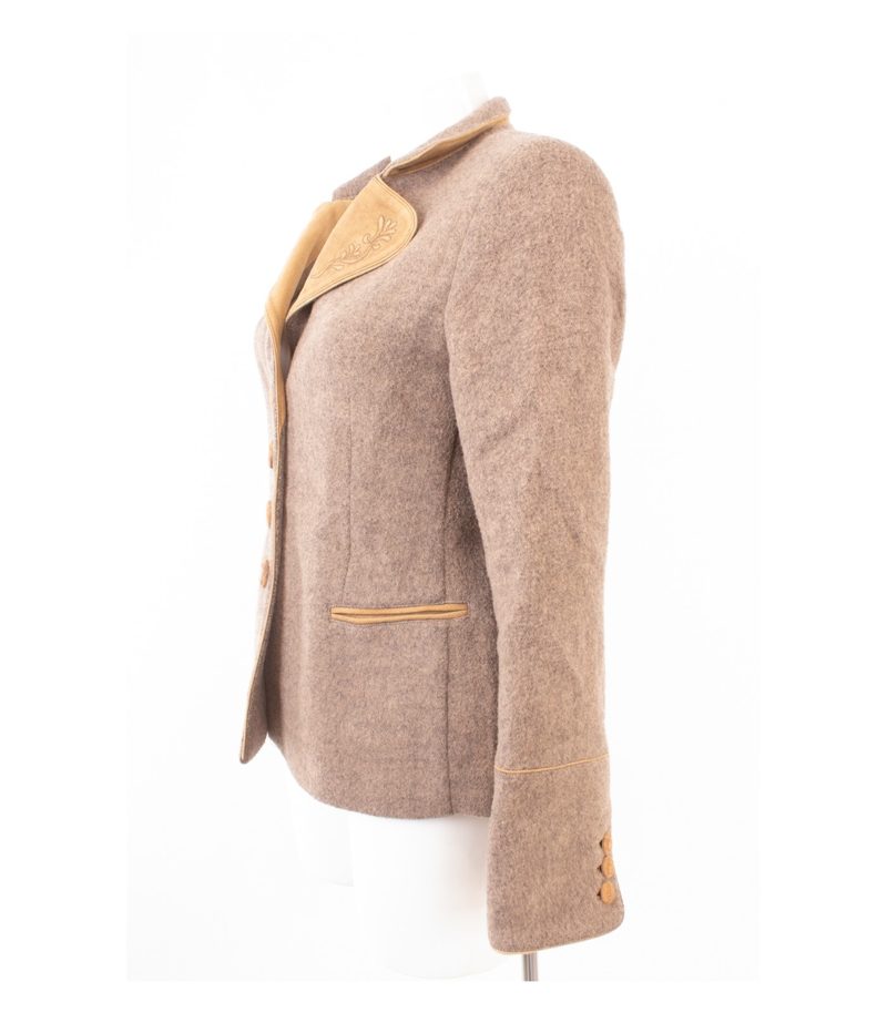 Zeiler Damen Jacke Trachtenjacke Lederbesatz Stickerei Gr. DE 38 Beige Wolle – Foto 3