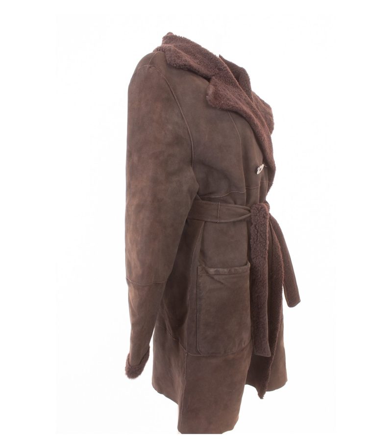 Catherine Khan Damen Mantel Lammfellmantel Winter Gr. DE 42 Braun Leder – Foto 2