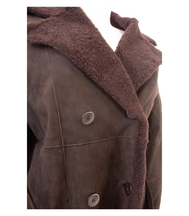 Catherine Khan Damen Mantel Lammfellmantel Winter Gr. DE 42 Braun Leder – Foto 5