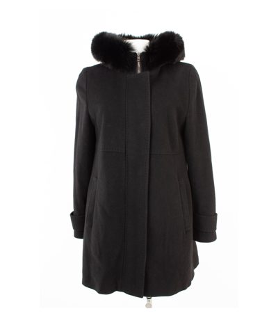 Fuchs Schmitt Damen Mantel Wollmantel Echtfell Gr. 40 Schwarz Wolle Kaschmir