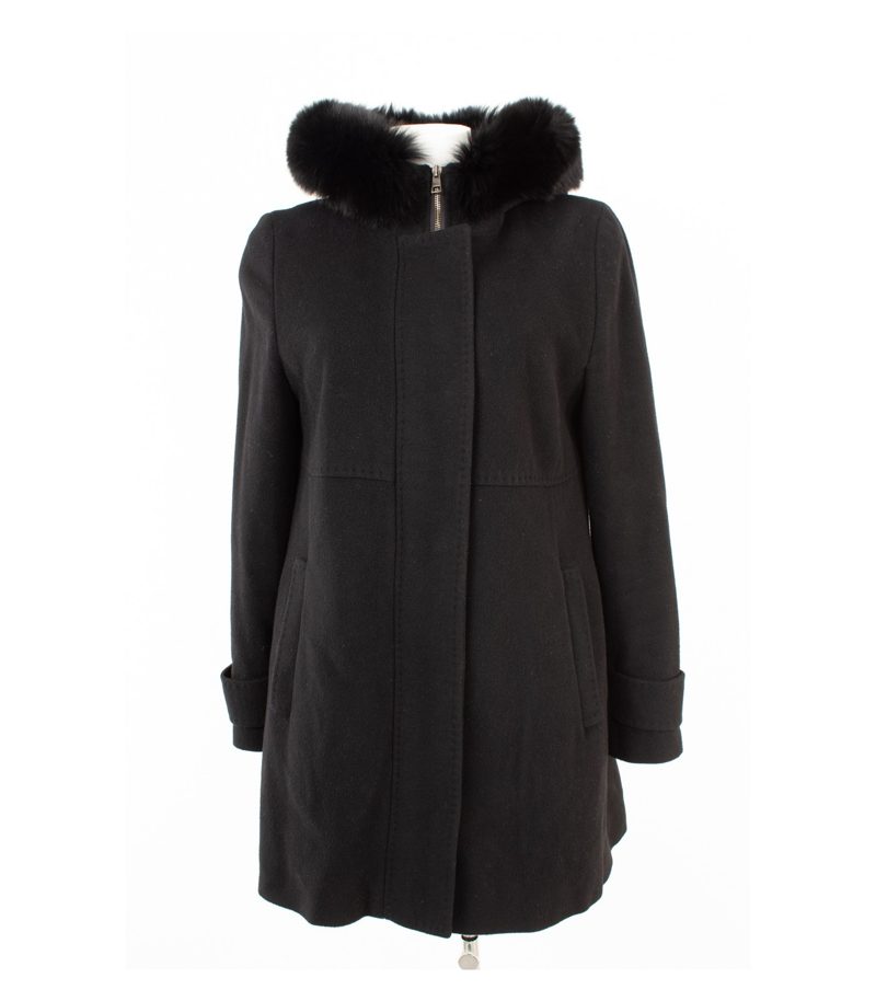 Fuchs Schmitt Damen Mantel Wollmantel Echtfell Gr. 40 Schwarz Wolle Kaschmir – Foto 1
