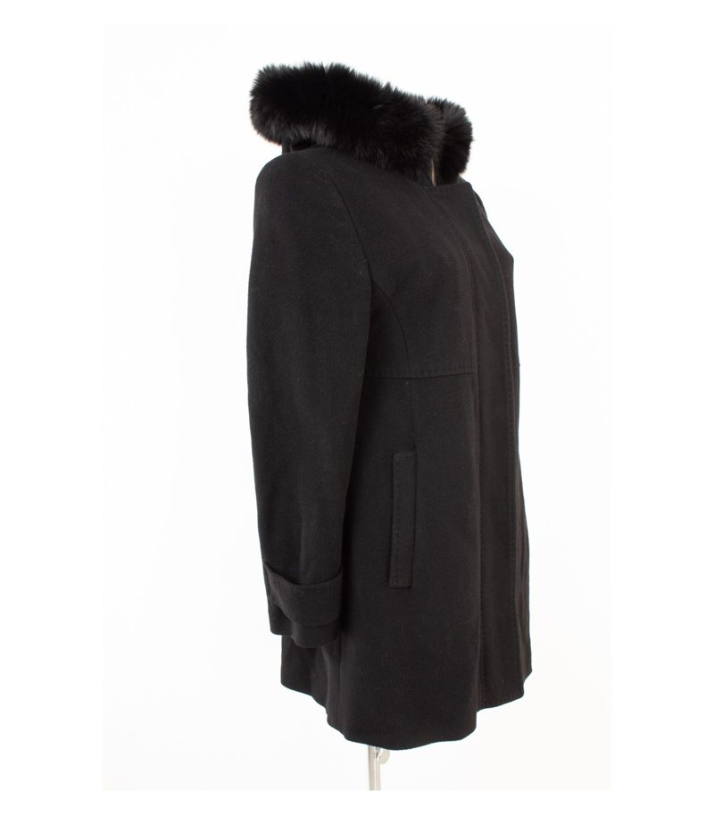 Fuchs Schmitt Damen Mantel Wollmantel Echtfell Gr. 40 Schwarz Wolle Kaschmir – Foto 2