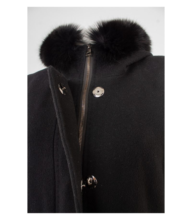 Fuchs Schmitt Damen Mantel Wollmantel Echtfell Gr. 40 Schwarz Wolle Kaschmir – Foto 5