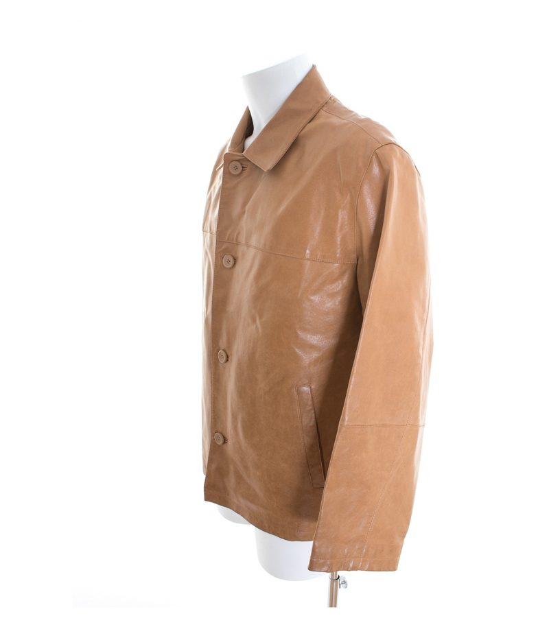 MAN'S FASHION Herren Übergangsjacke Lederjacke Gr. DE 50 Beige Leder – Foto 2