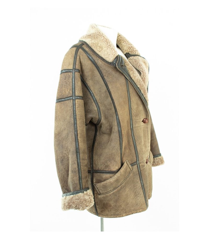 Christ Lammfelljacke Damen Echtfell Winterjacke Vintage Gr. XL Braun Leder – Foto 2