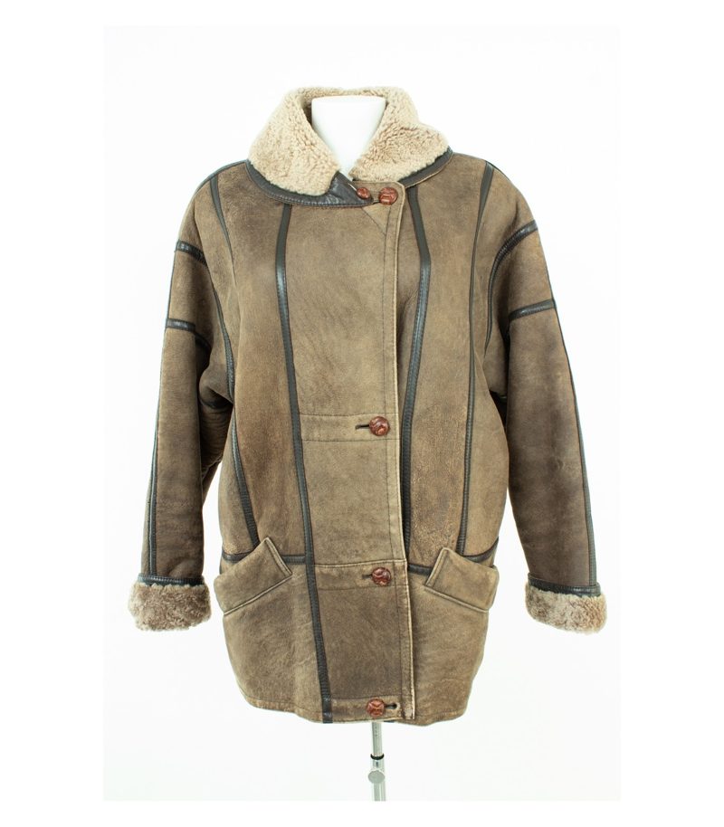 Christ Lammfelljacke Damen Echtfell Winterjacke Vintage Gr. XL Braun Leder – Foto 6