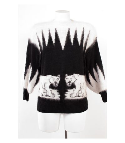 mfc Damen Pullover Eisbär Gr. M (Geschätzt gemessen) Schwarz Angora Wolle