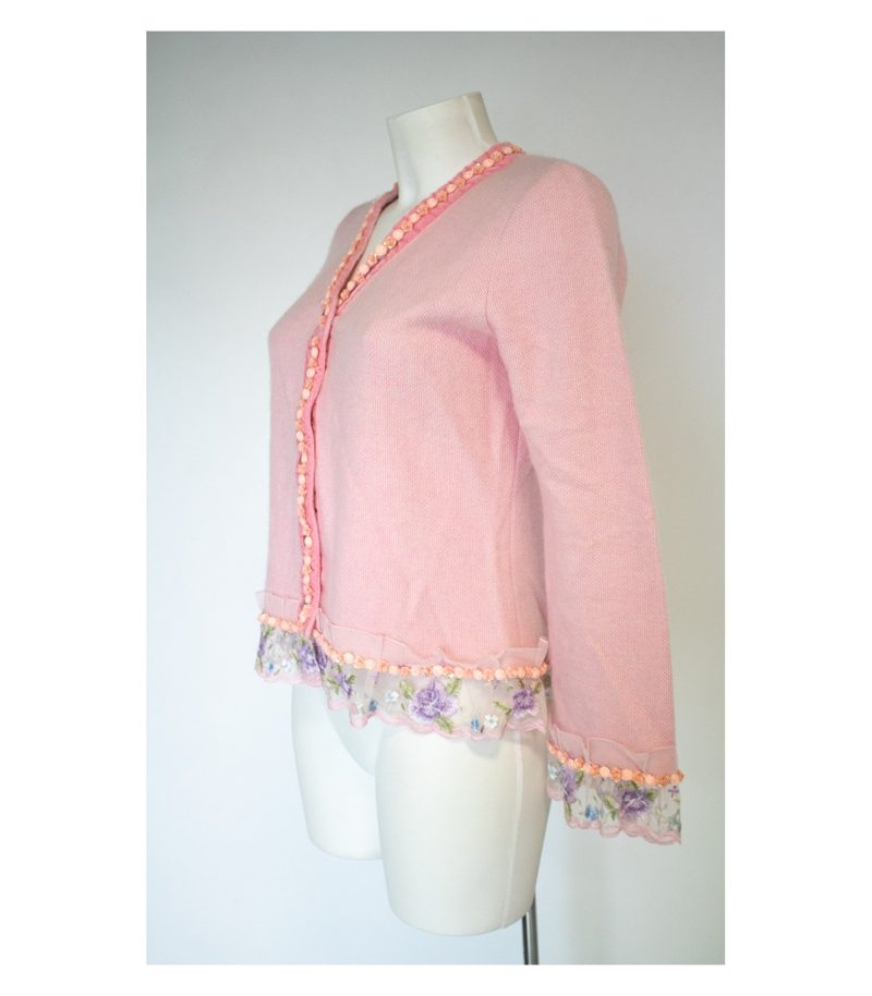 Siggi Spiegelburg Damen Strickjacke Cardigan 100% Spitze Gr. S Rosa Kaschmir – Foto 3