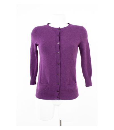 Zara Damen Strickjacke Cardigan 100% Rundhals Weich Gr. S Lila Knit Kaschmir
