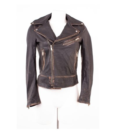 Zara Damen Lederjacke Bikerjacke Used Look Gr. S Schwarz Braun Leder