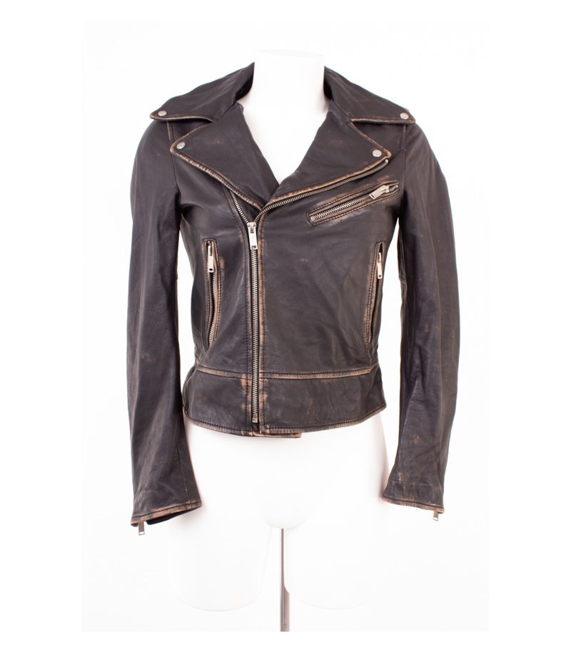 Zara Damen Lederjacke Bikerjacke Used Look Gr. S Schwarz Braun Leder – Foto 1