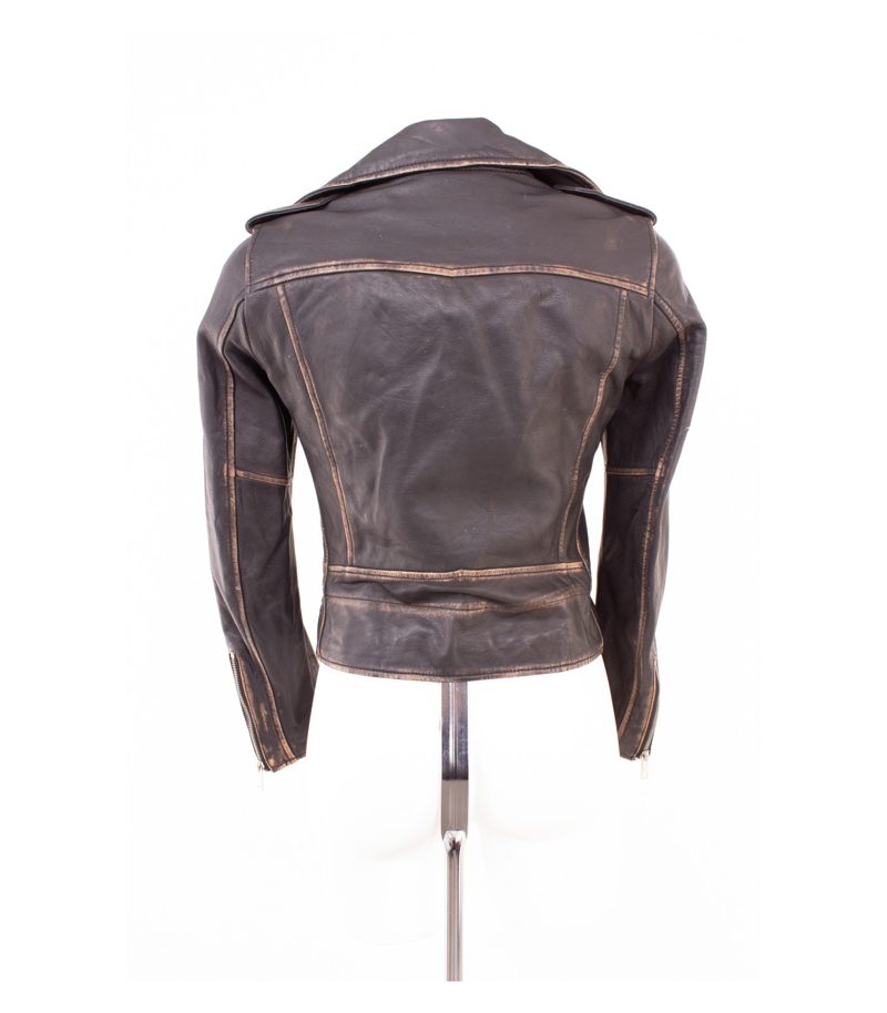 Zara Damen Lederjacke Bikerjacke Used Look Gr. S Schwarz Braun Leder – Foto 2