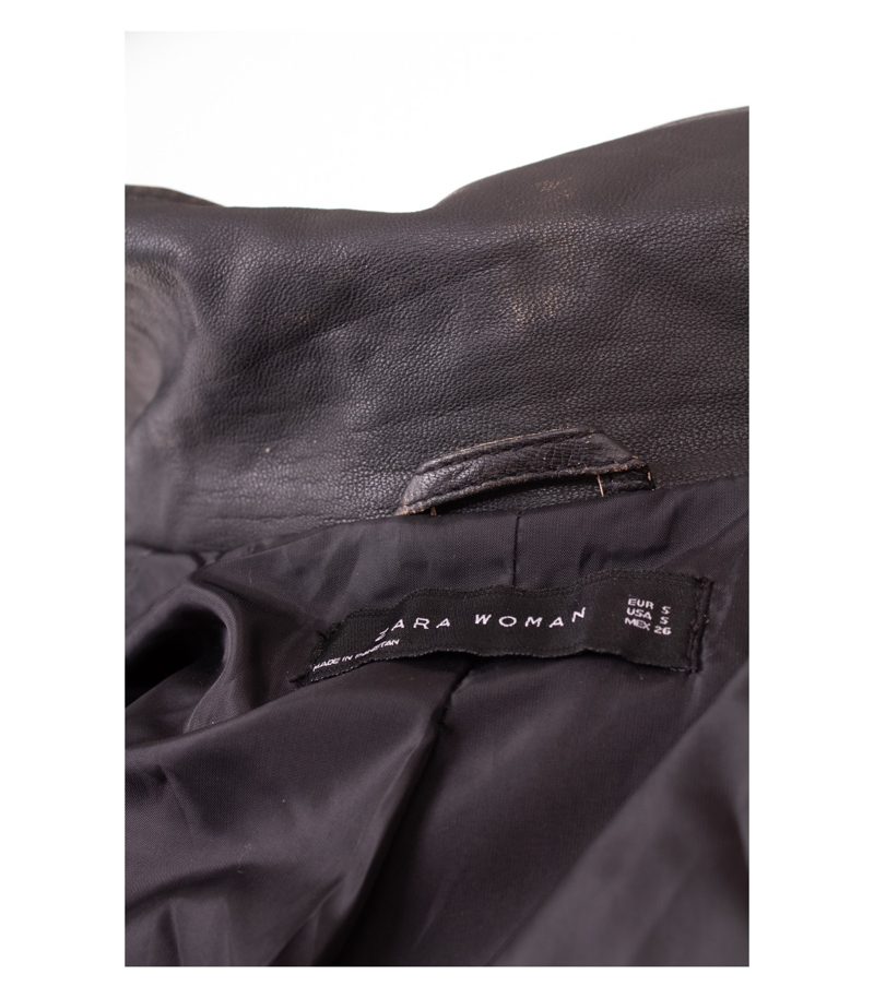 Zara Damen Lederjacke Bikerjacke Used Look Gr. S Schwarz Braun Leder – Foto 4