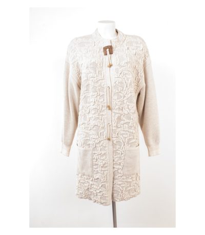 KRISS SWEDEN Damen Strickmantel Cardigan Strukturstrick Lang Gr. L Beige