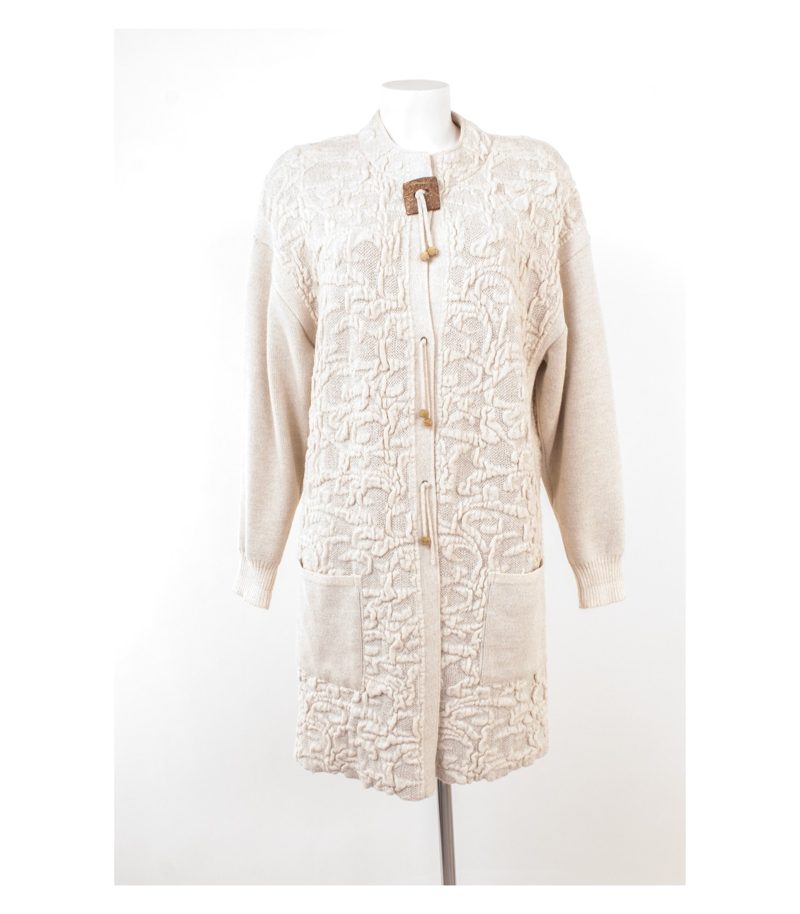 KRISS SWEDEN Damen Strickmantel Cardigan Strukturstrick Lang Gr. L Beige – Foto 1