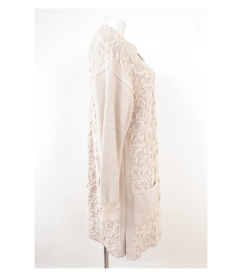 KRISS SWEDEN Damen Strickmantel Cardigan Strukturstrick Lang Gr. L Beige – Foto 2