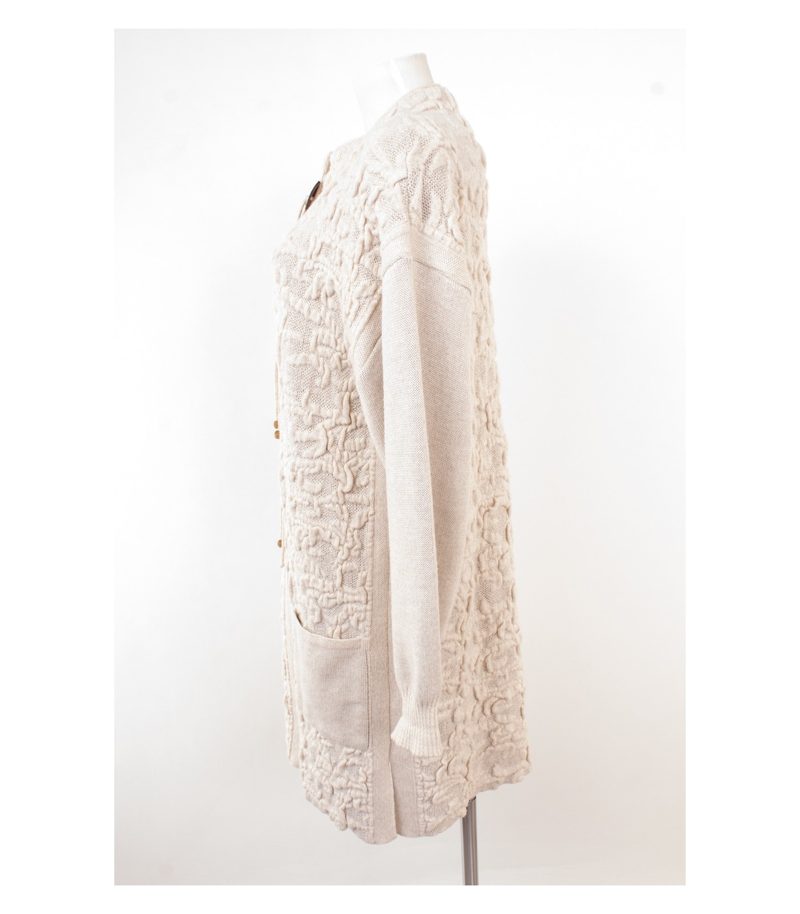 KRISS SWEDEN Damen Strickmantel Cardigan Strukturstrick Lang Gr. L Beige – Foto 3