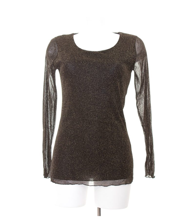 Bottega Damen Langarmshirt Shirt Gr. M Longsleeves Abendshirt Schwarz Gold – Foto 1