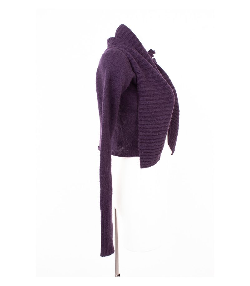 Stefanel Damen Strickjacke Bolero Blumen Applikation Kurz Gr. M Lila Mohair – Foto 2