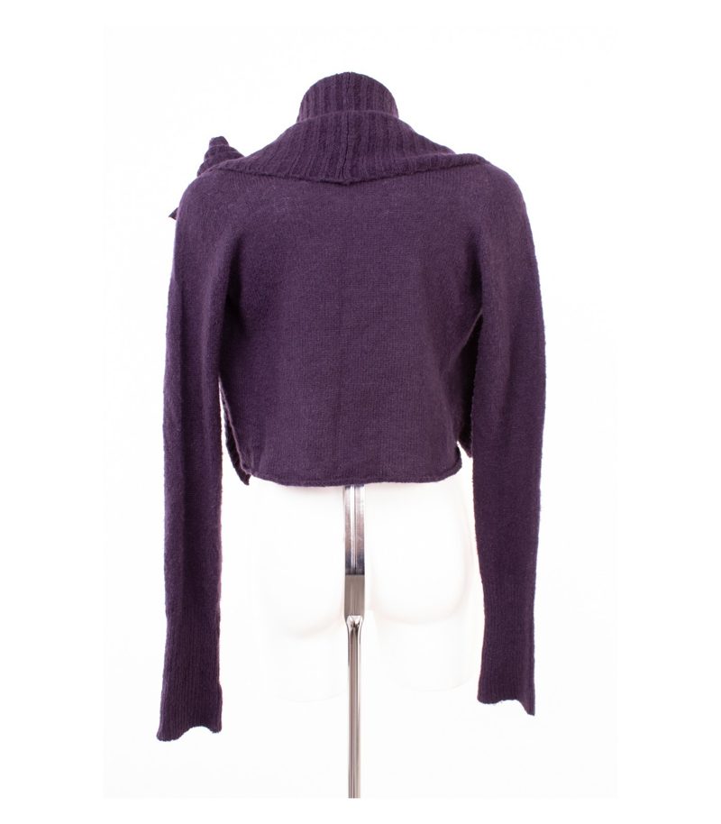 Stefanel Damen Strickjacke Bolero Blumen Applikation Kurz Gr. M Lila Mohair – Foto 4