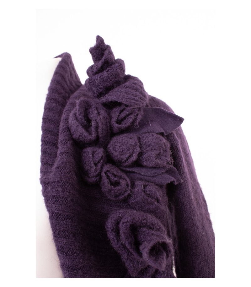 Stefanel Damen Strickjacke Bolero Blumen Applikation Kurz Gr. M Lila Mohair – Foto 5