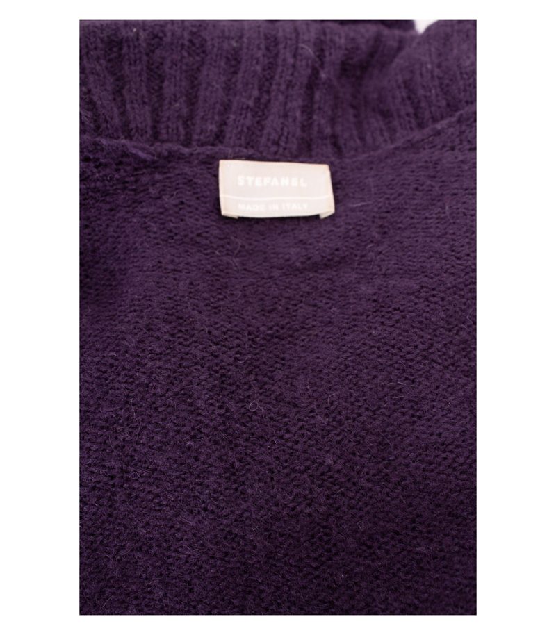 Stefanel Damen Strickjacke Bolero Blumen Applikation Kurz Gr. M Lila Mohair – Foto 6