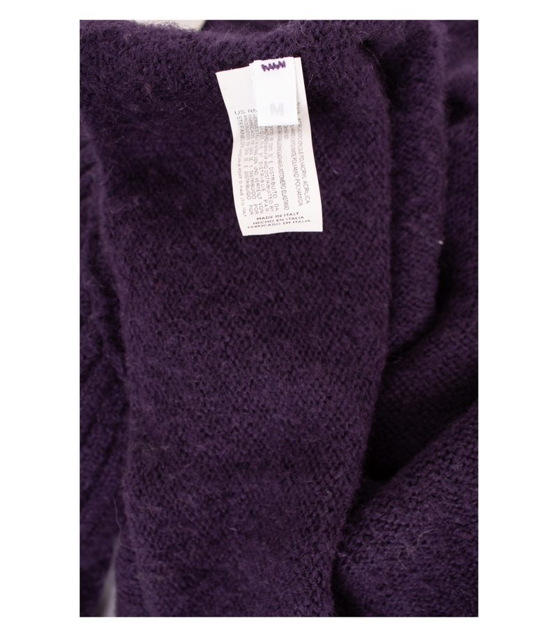 Stefanel Damen Strickjacke Bolero Blumen Applikation Kurz Gr. M Lila Mohair – Foto 7