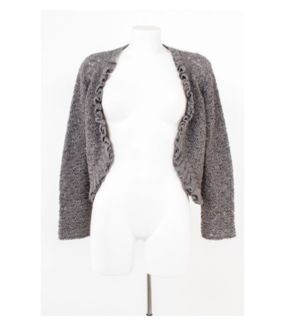 Tendresse Bolero Damen Strickjacke Rüschen Gr. L Grau Mohair Alpaka