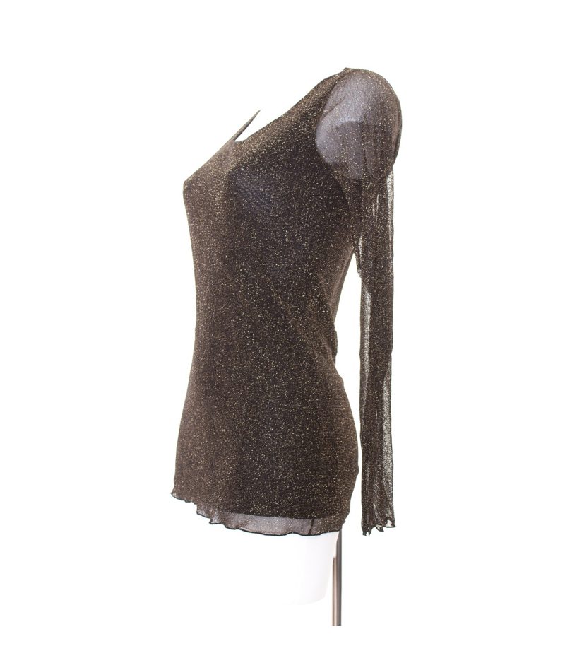 Bottega Damen Langarmshirt Shirt Gr. M Longsleeves Abendshirt Schwarz Gold – Foto 2