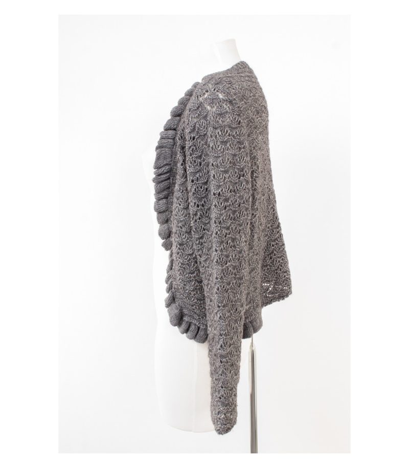Tendresse Bolero Damen Strickjacke Rüschen Gr. L Grau Mohair Alpaka – Foto 3