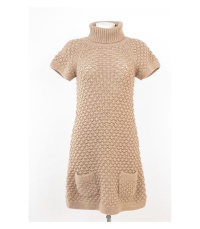 Frog Box Damen Strickkleid Grobstrick Rollkragen Gr. S Beige Wolle